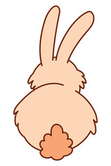 Cute Fluffy Rabbit with Whiskers Sits on Butt Rear View. Adorable Hand Drawn Bunny Illustration. Playful Cartoon Animal for Kids, Easter, Stickers, Prints, and Digital Projects