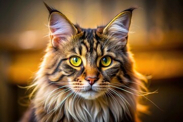 Fototapeta premium Adorable Maine Coon Kitten with Striking Yellow Eyes - Tilt-Shift Miniature Photography