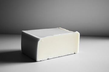 A rectangular block of white soap on a surface