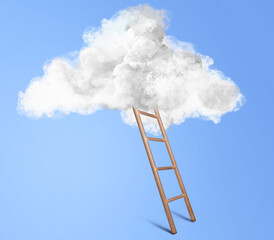 Ladder leading to cloud on blue background