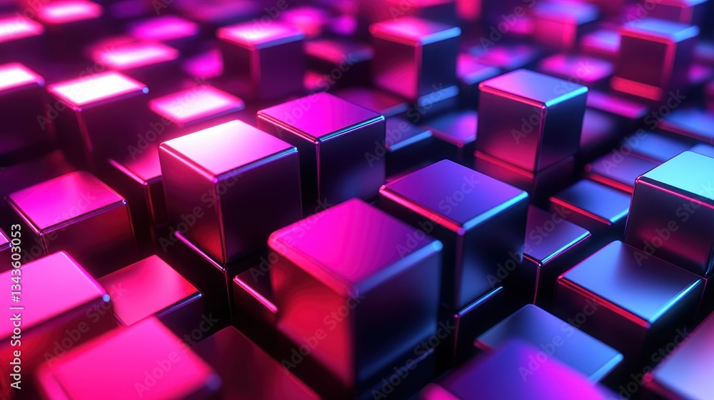 Poster a visually stunning array of metallic cubes with vibrant colors