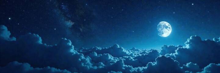 Dark celestial scene with stars and moon in the night sky, dark, space