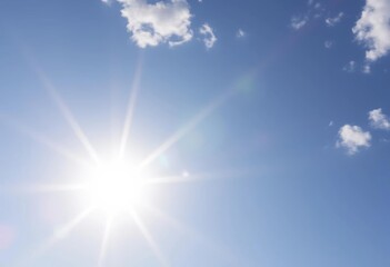 Bright summer sun with lens flare, vibrant sky, summer background, lens flare