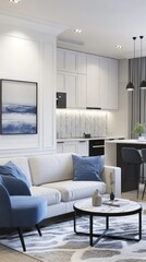 Fototapeta premium Modern apartment living room and kitchen