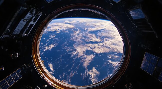 Fototapeta Earth seen from space through a spaceship window