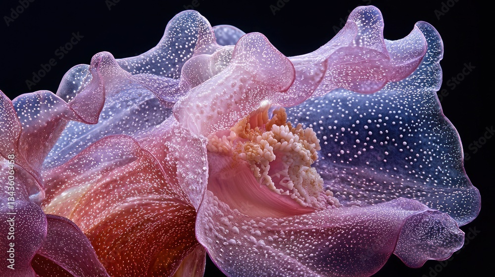 Poster a close up image of a delicate translucent biological structure