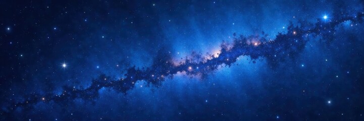 Fototapeta premium Dark space with Milky Way galaxy background and stars in deep blue color, Cosmic Dust, Universe