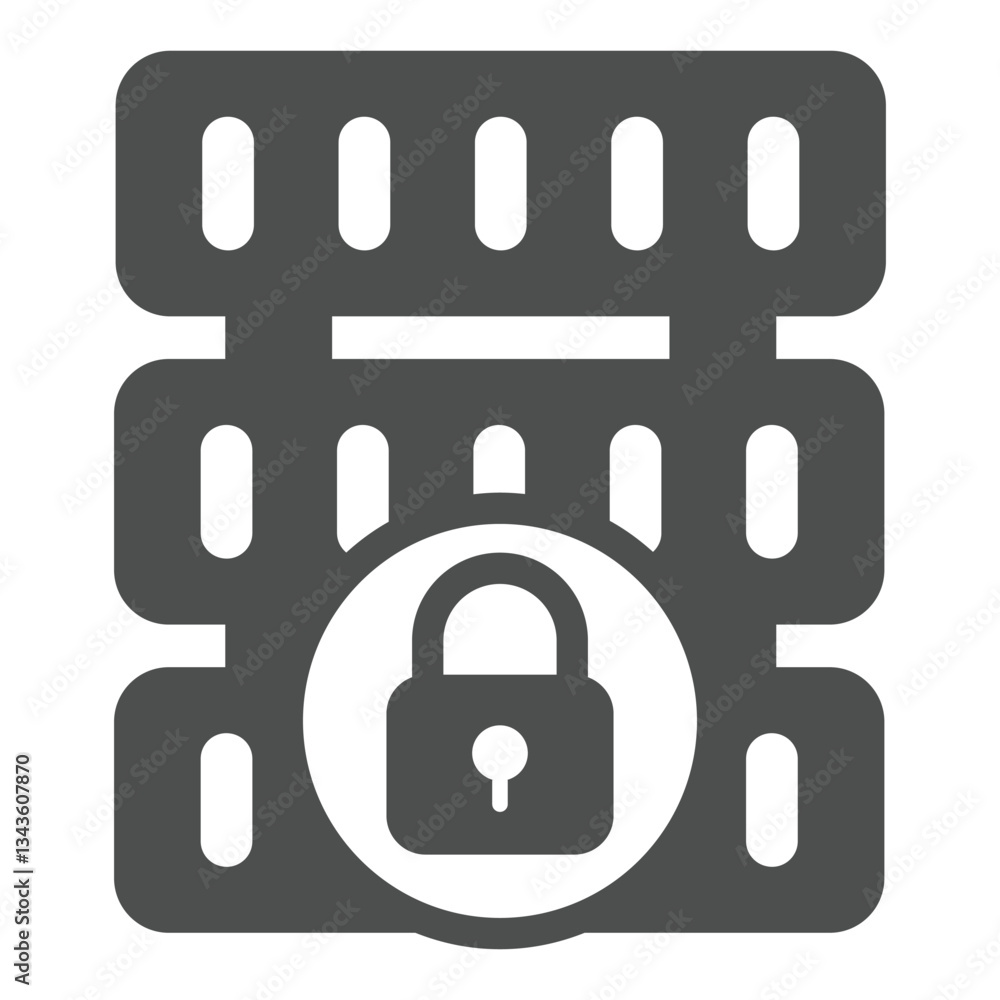 Fototapete Locked disk storage array solid icon, data hoarding concept. Vector graphics. Hard disks with lock sign on white background, glyph style icon for mobile or web design.