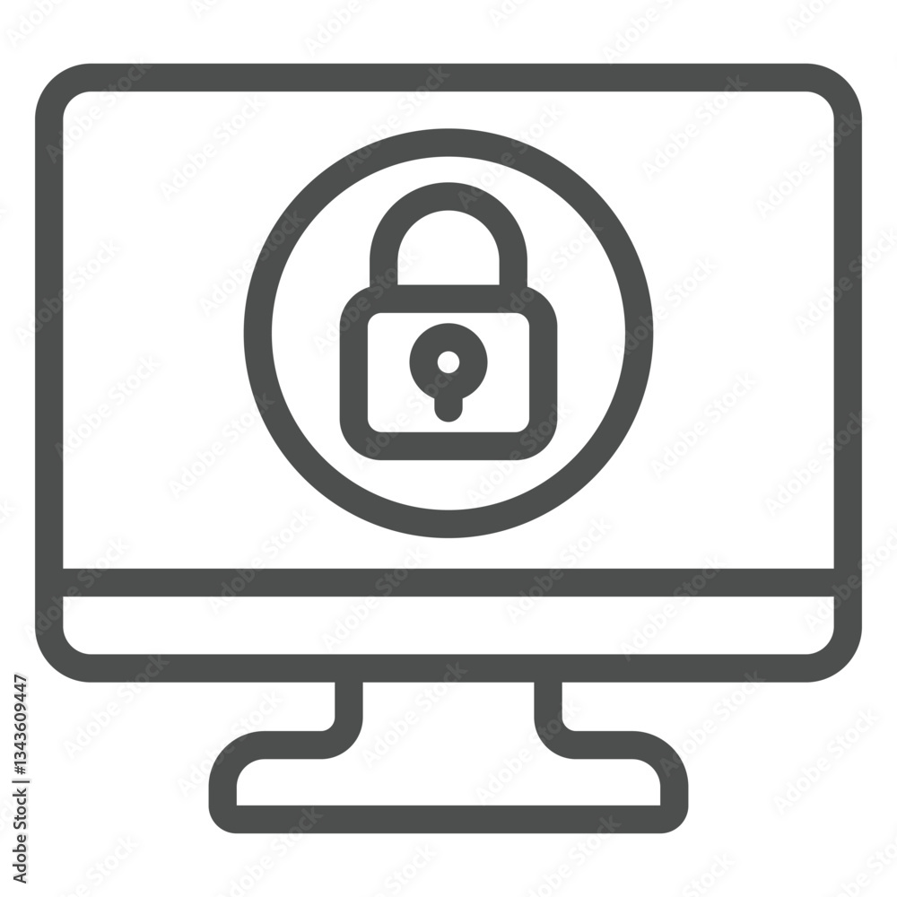 Aufkleber monitor with lock line icon, data protection concept. vector graphics. display, desktop with locked 