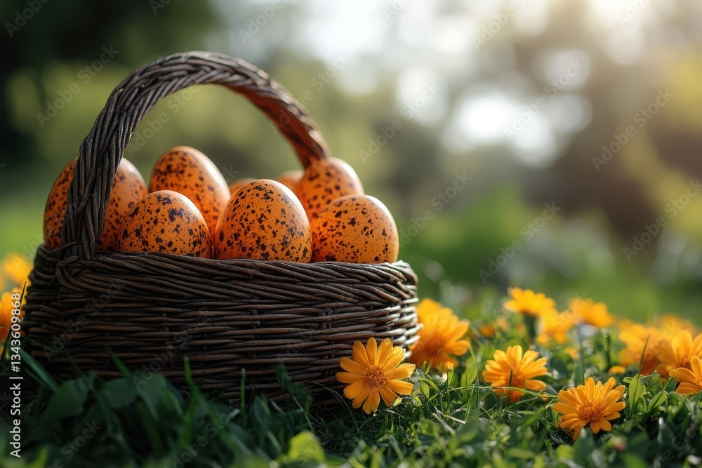 Poster an easter-themed image with chaotic elements featuring the color orange. the main subject is likely 