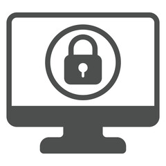 Monitor with lock solid icon, data protection concept. Vector graphics. Display, desktop with locked screen sign on white background, glyph style icon for mobile or web design.