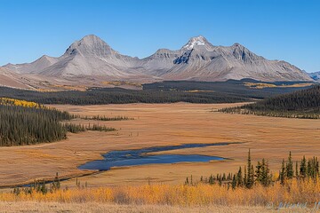 Majestic Mountain Range  Autumn Valley  River  Golden Aspen
