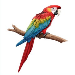 Naklejka premium Colorful parrot perched on a branch, showcasing vibrant plumage and intricate details, perfect for wildlife and nature themes.