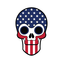 Vector art illustration of a skull icon filled with the American flag.eps