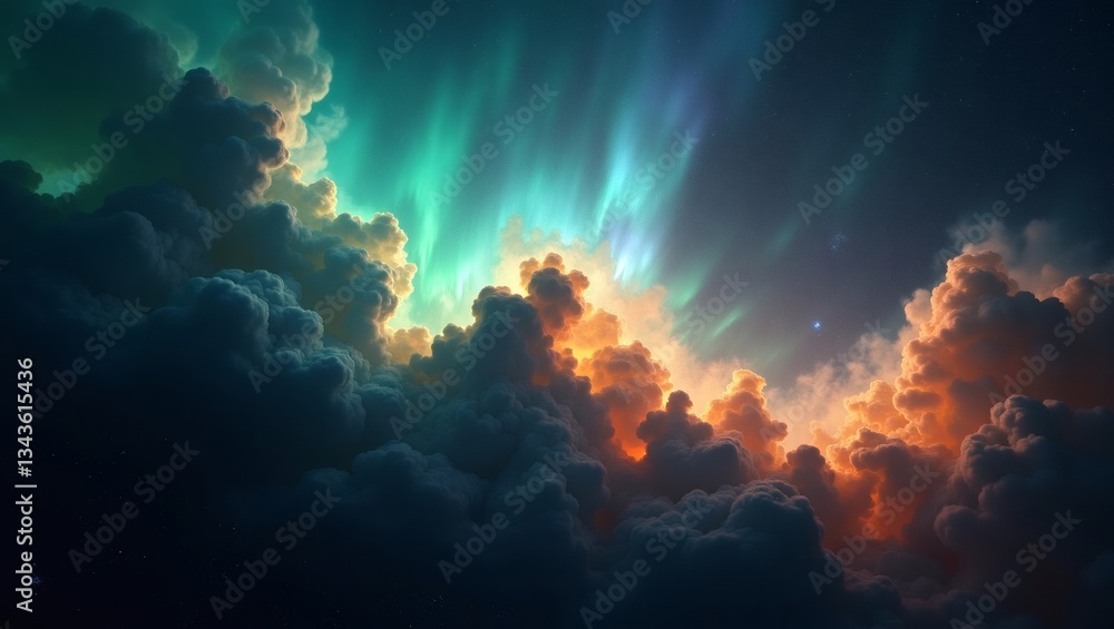 Poster aurora borealis colorful clouds creating a mesmerizing sky