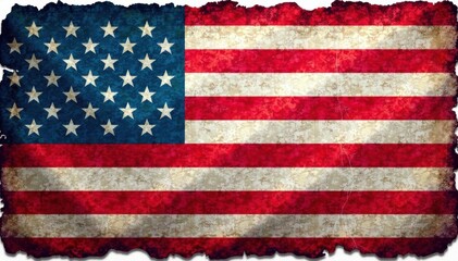 Fototapeta premium Distressed American flag with ripped edges and frayed fabric, faded, decay