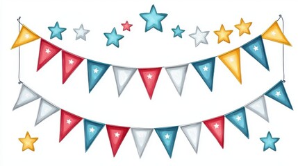 Fototapeta premium Colorful Bunting with Stars and Triangles for Festive Decorations at Parties and Celebrations