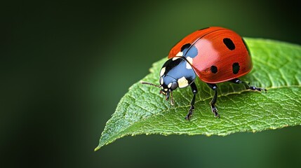A close up photo of a ladybug on a green leaf