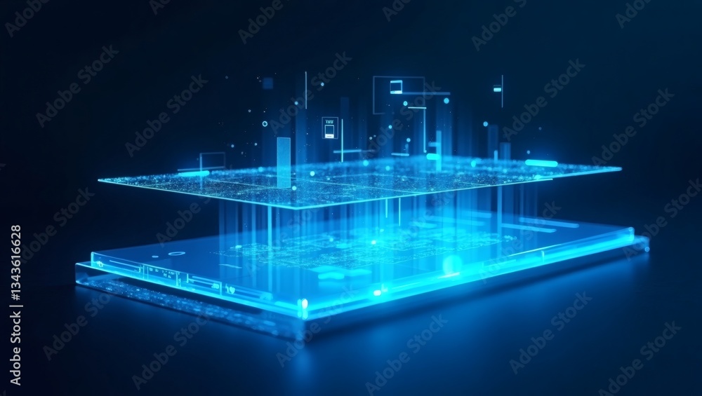 Poster abstract representation of a digital data flow and technology concept. a glowing light and geometric shapes suggest connectivity and information