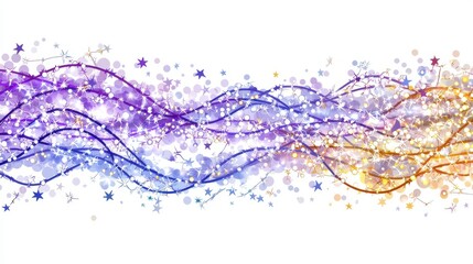 Fototapeta premium Abstract Waves with Colorful Dots and Stars in Purple Blue and Orange Hues for Modern Design