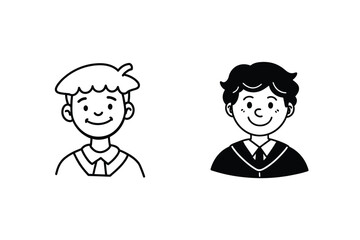 Two Simple Cartoon Boy Icons Before and After Graduation