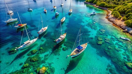 Obraz premium Adriatic Sea Sailboats Aerial View: Turquoise Waters, Yachts, Summer Vacation