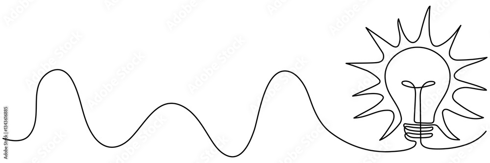 Poster lightbulb continuous line drawing. electric lamp. brainstorm linear symbol. creative idea concept. v