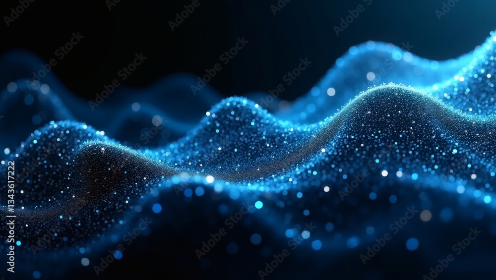 Aufkleber glowing blue abstract wave of particles, with sparkling effect and dynamic motion
