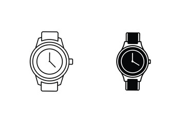 Simple Line Art Wristwatches Black and White Timepiece Icons