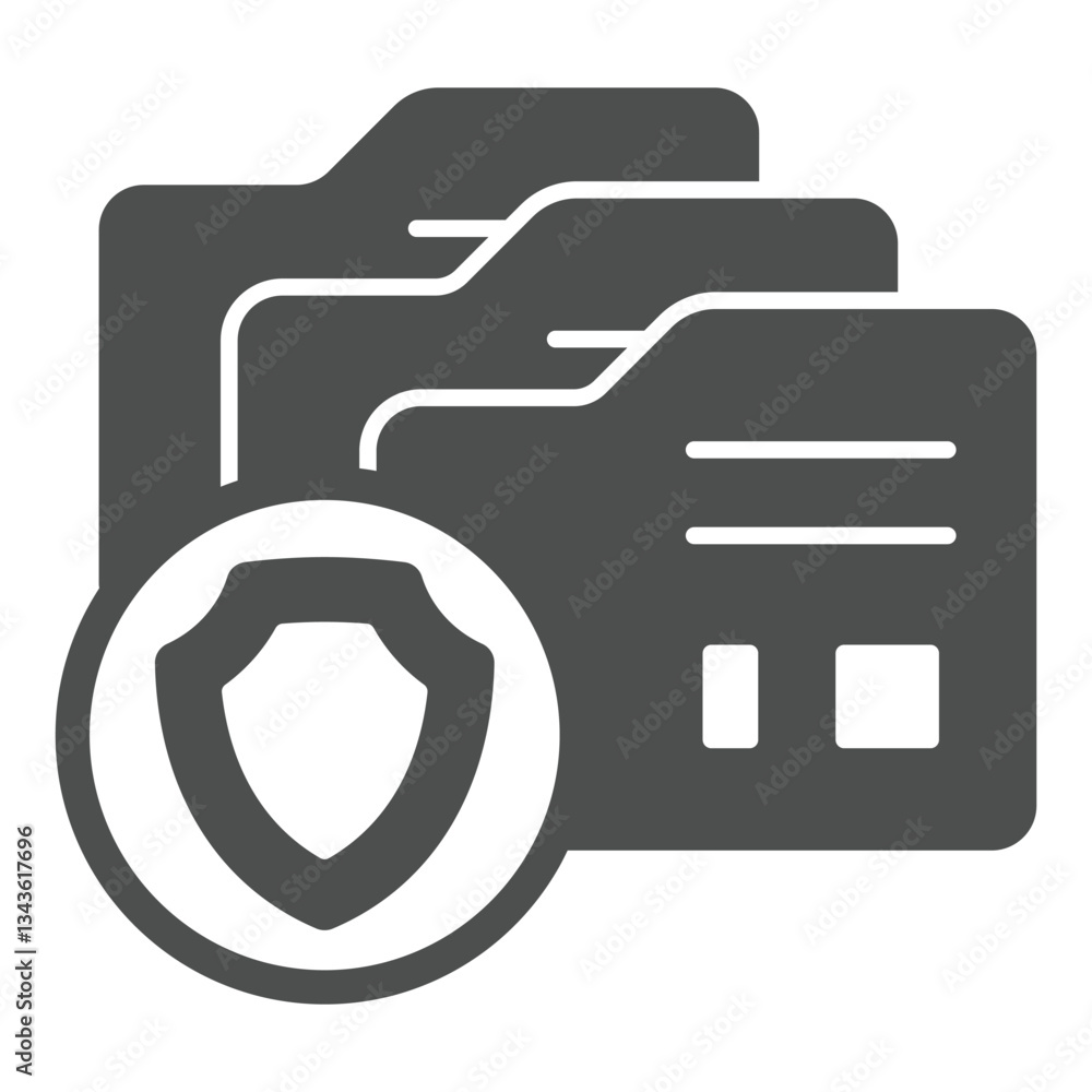 Poster data secure folder solid icon, data protection concept. vector graphics. safety shield, emblem with 