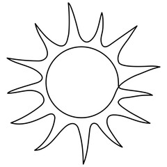 Sun continuous line art drawn. Summer sun contour line symbol. Vector illustration isolated on white.