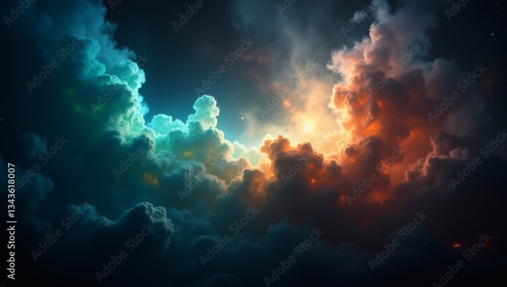 Leinwandbilder colorful cloudscape with turquoise and orange hues creating a dramatic sky scene. the clouds are ill
