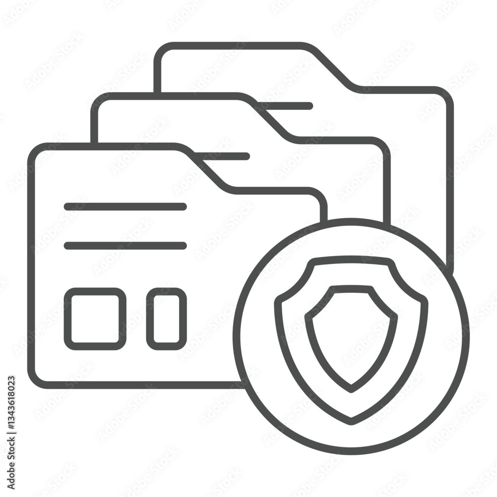 Poster data secure folder thin line icon, data protection concept. vector graphics. safety shield, emblem w