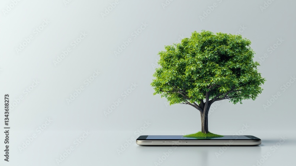 Poster abstract image of a mobile device transforming into a tree.