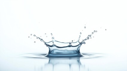 water droplet creating crown splash on the reflective water surface, clear and clean 