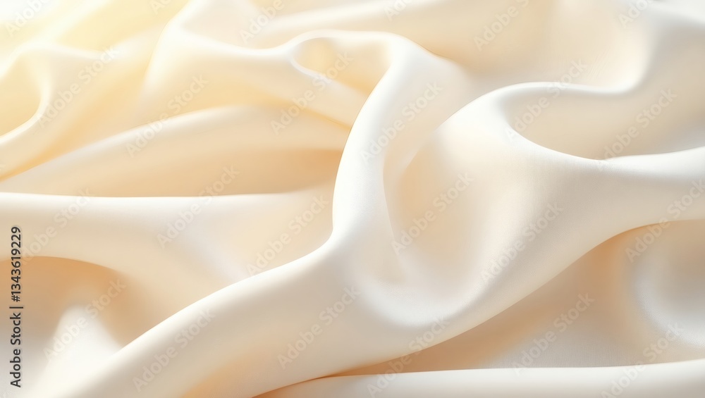 Poster a close-up of cream fabric with elegant folds and soft textures, creating a luxurious and delicate a