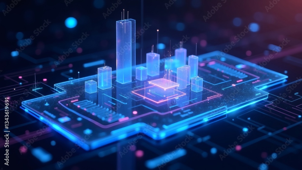 Poster a futuristic digital city created within a computer circuit board