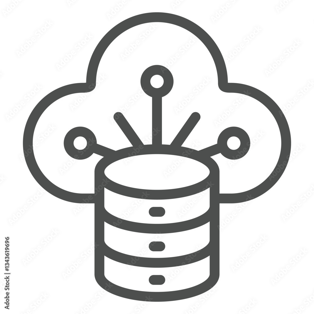 Poster disks array cloud storing line icon, data sharing concept. vector graphics. uploading files, data si