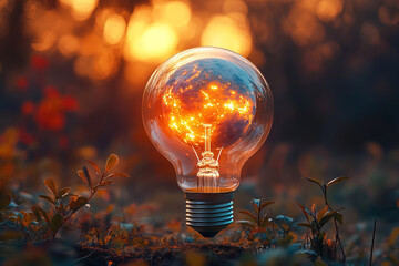 Planet Earth light bulb illuminates nature in a creative ecological concept