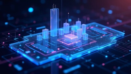 Fototapeta premium A futuristic digital city created within a computer circuit board