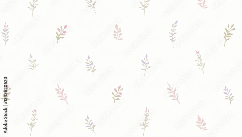 Poster delicate watercolor sprigs arranged in a repeating pattern, adding a touch of nature and tranquility