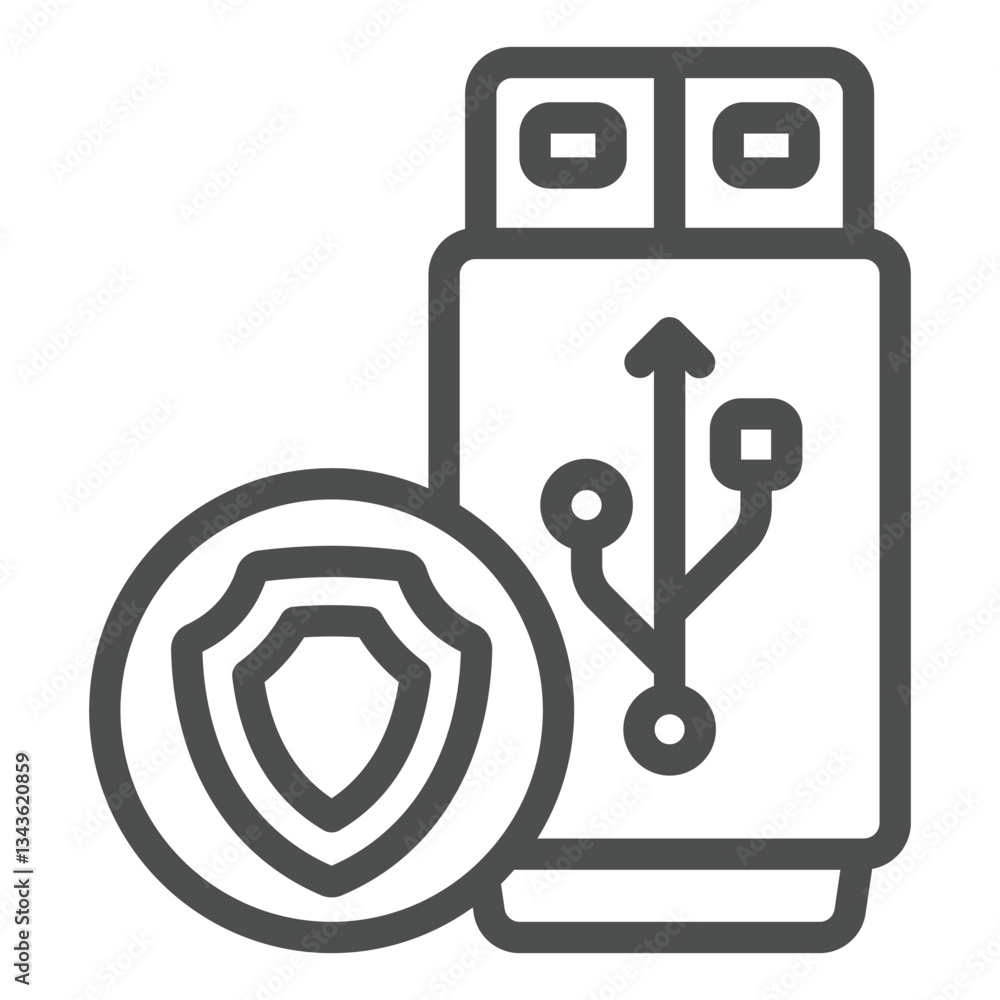 Poster flash drive with emblem line icon, data storage concept. vector graphics. portable disk drive sign o