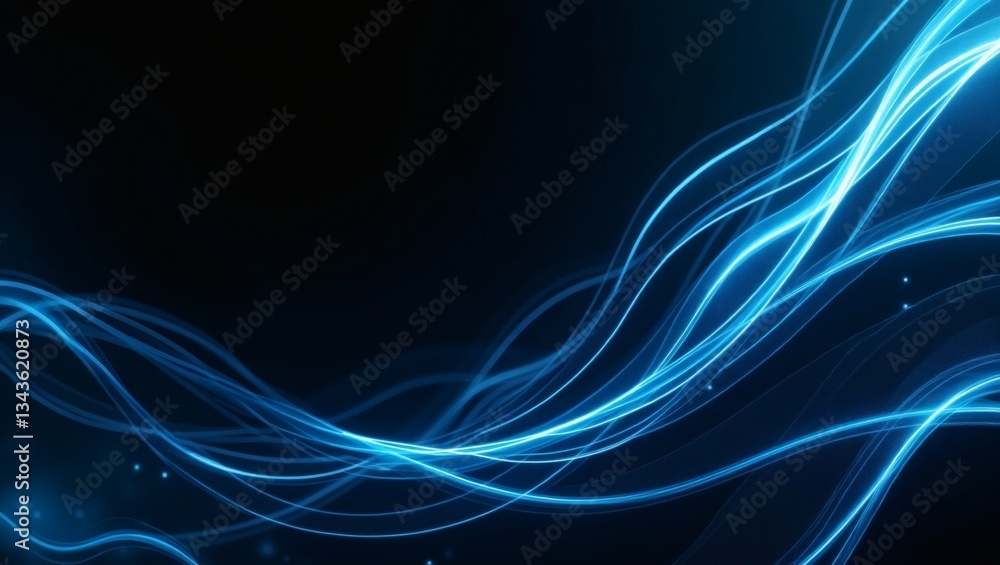 Aufkleber abstract blue light trails on a black background, representing energy and technology. The lines flow and curve, creating a dynamic and modern visual
