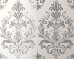 Classic damask patterns on silver background with flat s