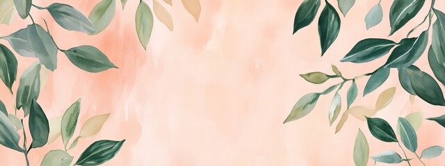 Watercolor leaves on peach background minimalistic flat s