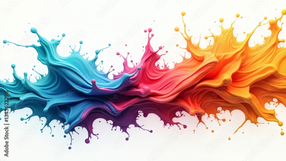 Poster splashes of vibrant colorful paint colliding and creating a dynamic design