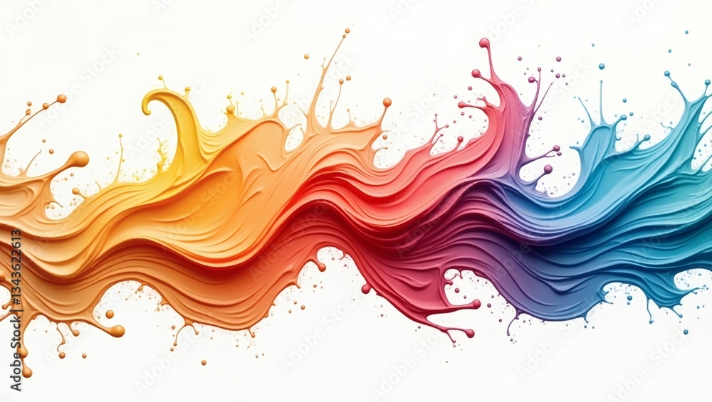 Poster vibrant waves of colorful paint splashing and merging together, a harmonious display of hues