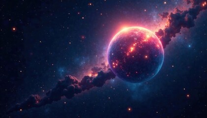 Ethereal celestial body suspended in dark space, stars, galaxies