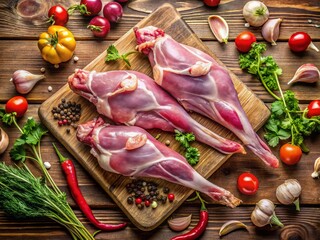 Aerial Drone Shot: Raw Rabbit Leg Meat, Farm Fresh, Organic, Hunting