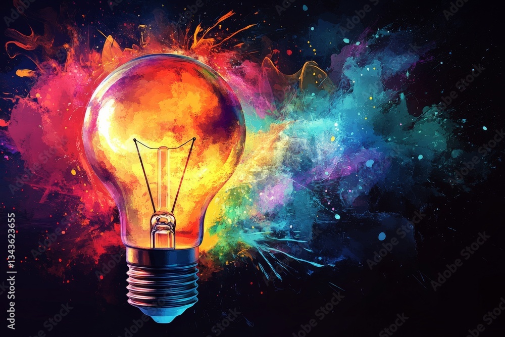 Poster vibrant light bulb against a colorful abstract background captures creativity and inspiration in an 